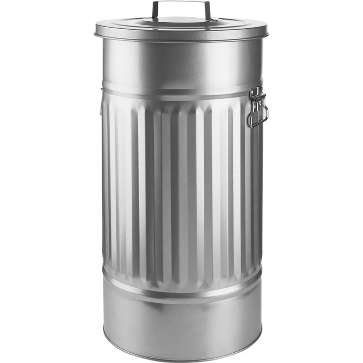BUTLERS Mülleimer ZINC Mülltonne 'Oskar' 40l, mit Tragegriffen und abnehmbarem Deckel - Metalltonne aus Zink, Füllmenge: 46 Liter - Abfalleimer, Wäschetonne, Futtertonne, Papierkorb, Abfalltonne, Tonne