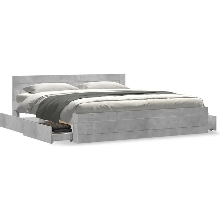 vidaXL Bettgestell mit Kopfteil Betongrau 180x200 cm Holzwerkstoff 3295544 – Bild 3