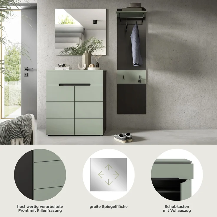 Garderobenkombination (B/H/T: 140x190x37 cm) in Smoke Green Nachbildung – Bild 8