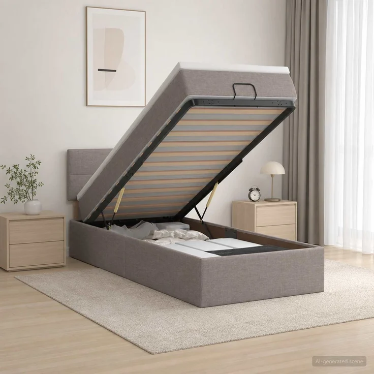vidaXL Ottoman-Bett mit Matratze und LED Taupe 100 x 200 cm Stoff 3456888 – Bild 1