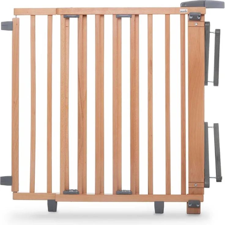 Geuther - Treppenschutzgitter ausziehbar 2733+, für Kinder/Hunde, Schrauben/Klemmen am Geländer, verstellbar, Holz, natur, 67 - 107 cm, TÜV geprüft