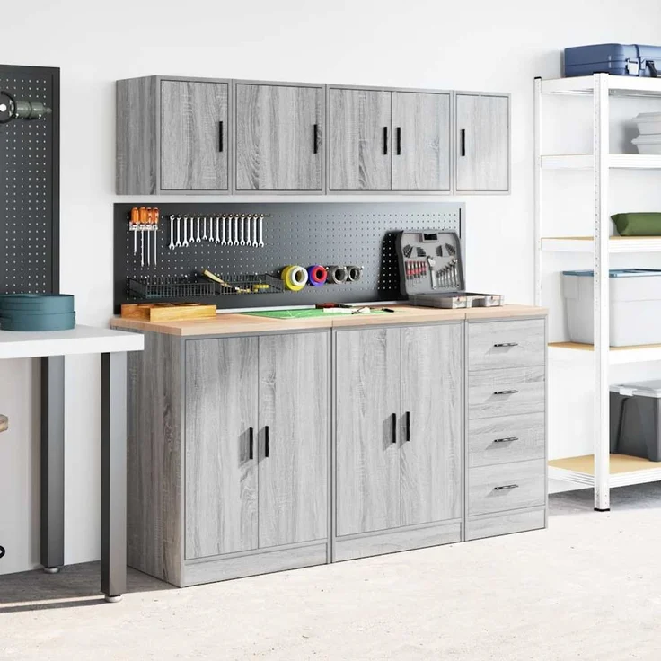 vidaXL Garagen-Wandschrank Grau Sonoma Holzwerkstoff 860617 – Bild 3