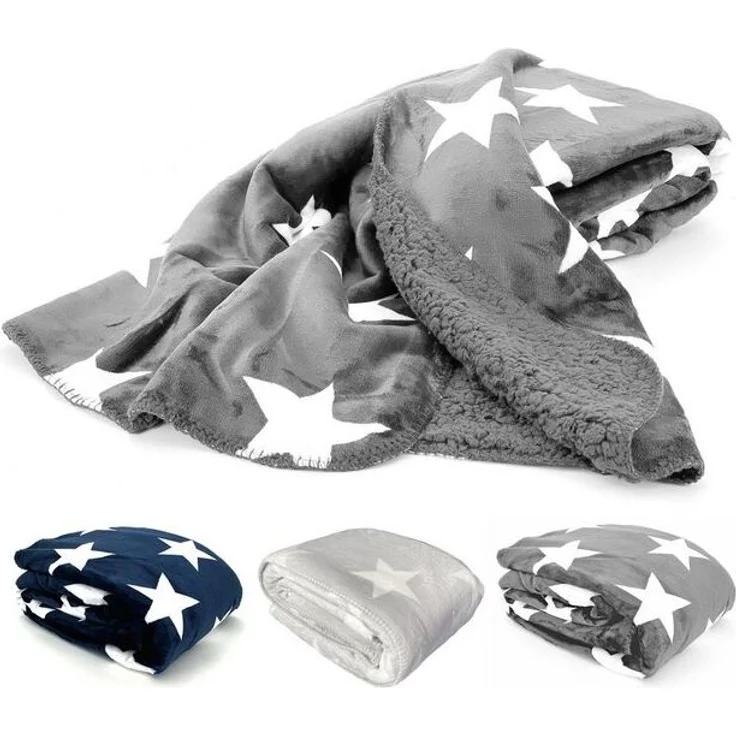 Wohndecke Dicke Soft Flanell Kuscheldecke Sterne Winterdecke, heimtexland, 150x200 I extra dick I warm I Sherpa Fell I kuschelig weich – Bild 4