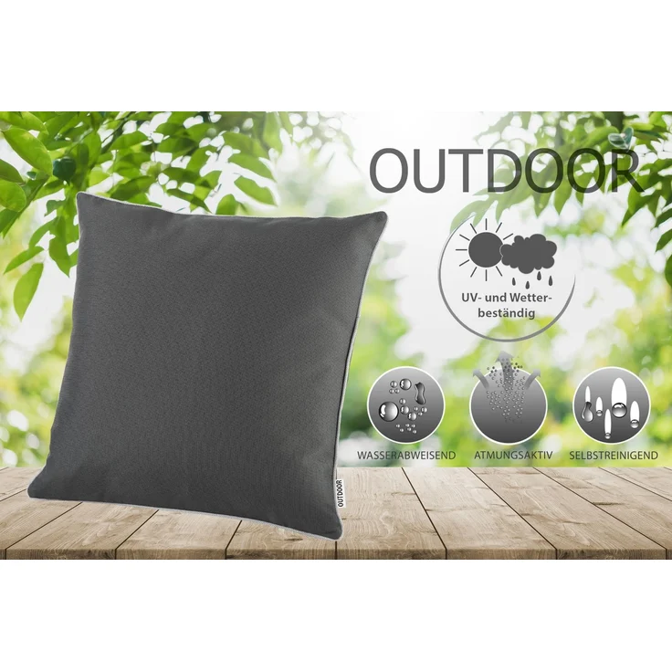 heimtexland Â® OUTDOOR Lounge Dekokissen LOTUS EFFEKT wetterfest 45x45 Garten Kissen Outdoorkissen Typ551 dunkelgrau – Bild 2