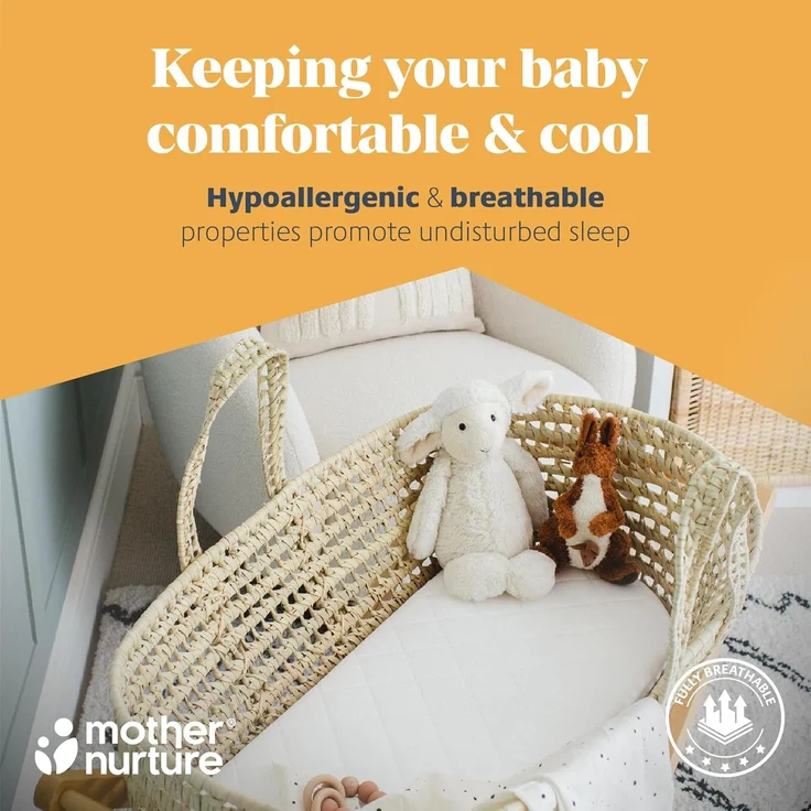 Mother Nurture Klassische Schaumstoffmatratze für Babykörbchen, 66 x 28 x 4 cm, Weiß – Bild 5