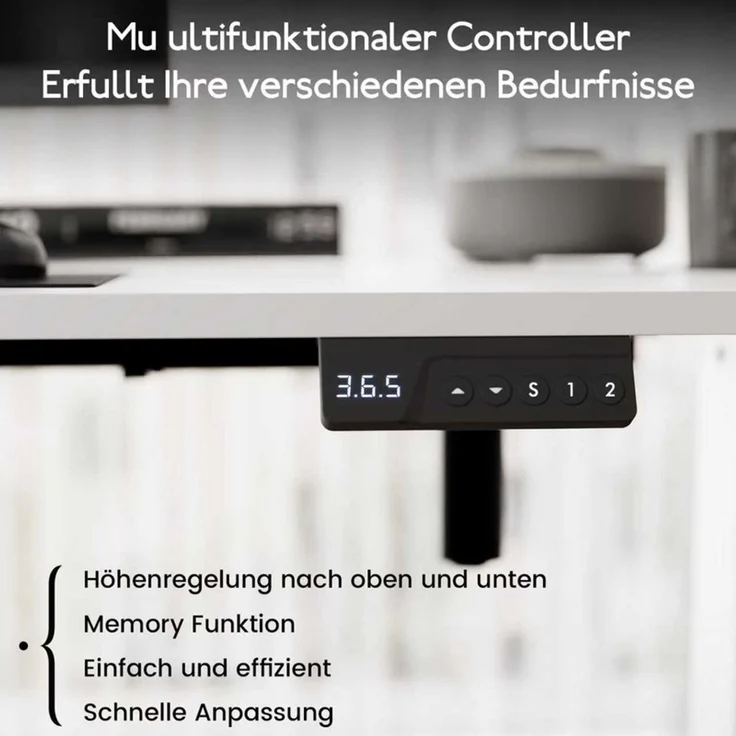 HOMAVO höhenverstellbarer Schreibtisch 60×140 cm, mit Memory- und Anti-Kollisionsfunktion, Höhe 70–117 cm, Weiß – Bild 5