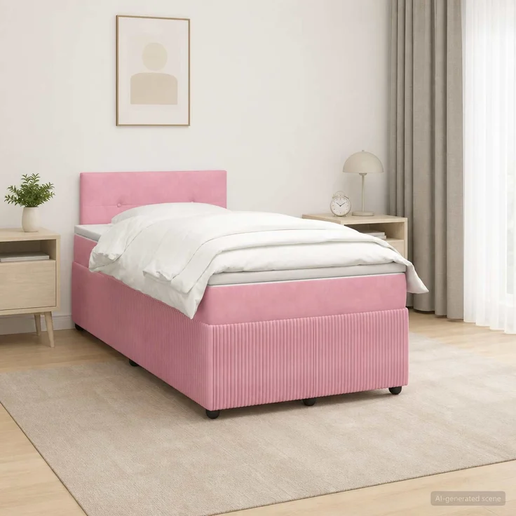 vidaXL Boxspringbett mit Matratze mit Kopfteil Rosa 120 x 200 cm Samt 3451660 – Bild 1
