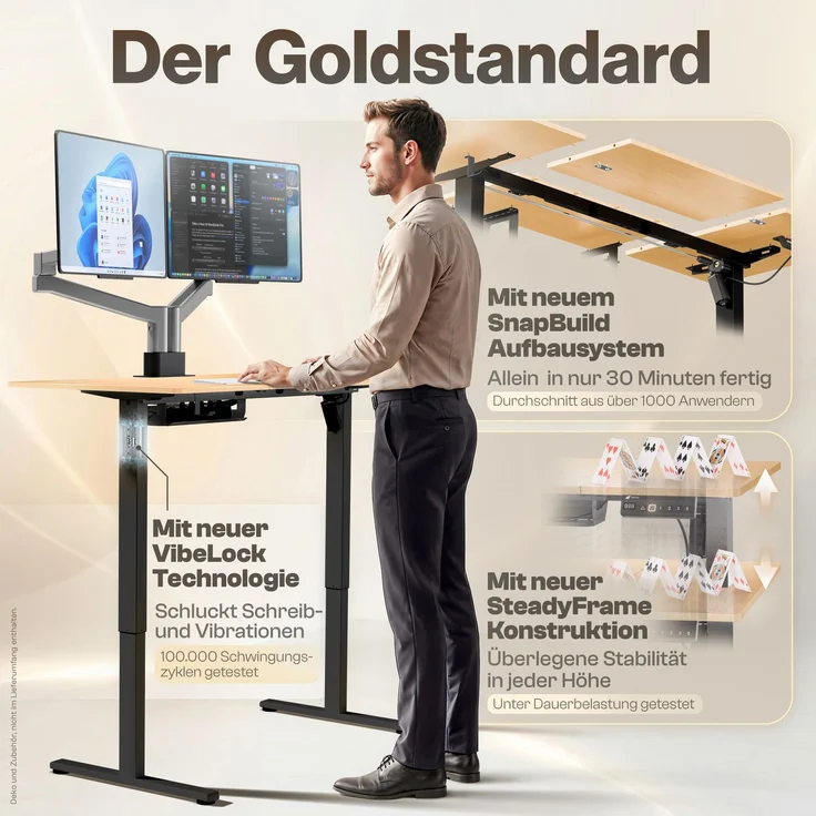 LUTIVO Foxtrot, Höhenverstellbarer Schreibtisch Elektrisch, Memory-Funktion und Kabelmanagement, 140 x 60 cm, Schwarz/Holz – Bild 9