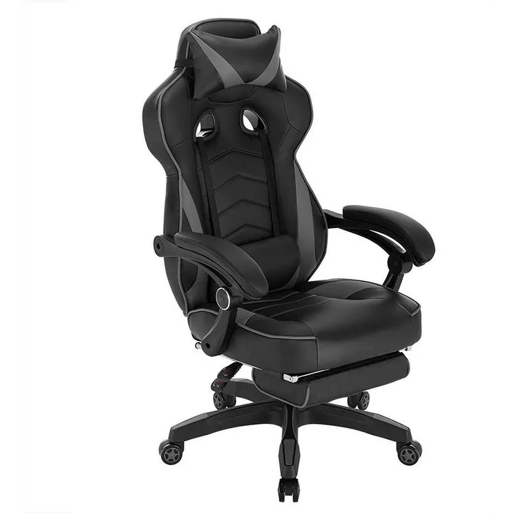 Woltu Gaming-Stuhl (1 St), mit Kopfstütze, Lendenkissen & Fußstütze Kunstleder