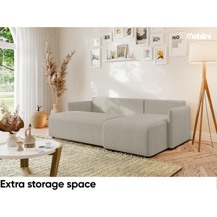 MEBLINI Schlafcouch mit Bettkasten – VESPER – 215x147x94cm – Rechts - Beige Boucle - Kleines Ecksofa mit Schlaffunktion - Sofa mit Relaxfunktion und Kissen - Kleine Couch L-Form – Eckcouch – Bild 4
