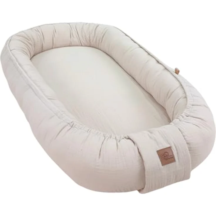 WIKLINOPOL Babynest, Nestchen für Neugeborene – Baby Nestchen 80x46 cm in Beige, Tragbares Nest aus Musselin - Baby Nest für Neugeborene mit herausnehmbarer Matratze – Bild 2