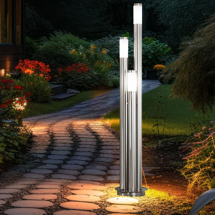 LED Stehlampe, Edelstahl silber, 3-Säulen, H 170 cm – Bild 8