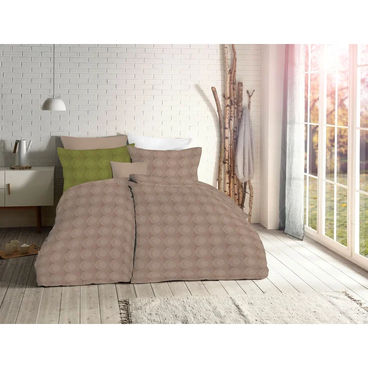 Fleuresse Havanna Damast Bettwäsche uni 135x200 Kreise Ringe taupe 454603-9042 – Bild 1