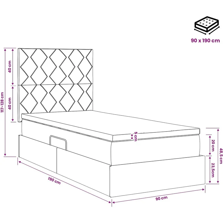 vidaXL Aufbewahrungsbett mit Matratze Dunkelblau 90 x 190 cm Samt 3459721 – Bild 12