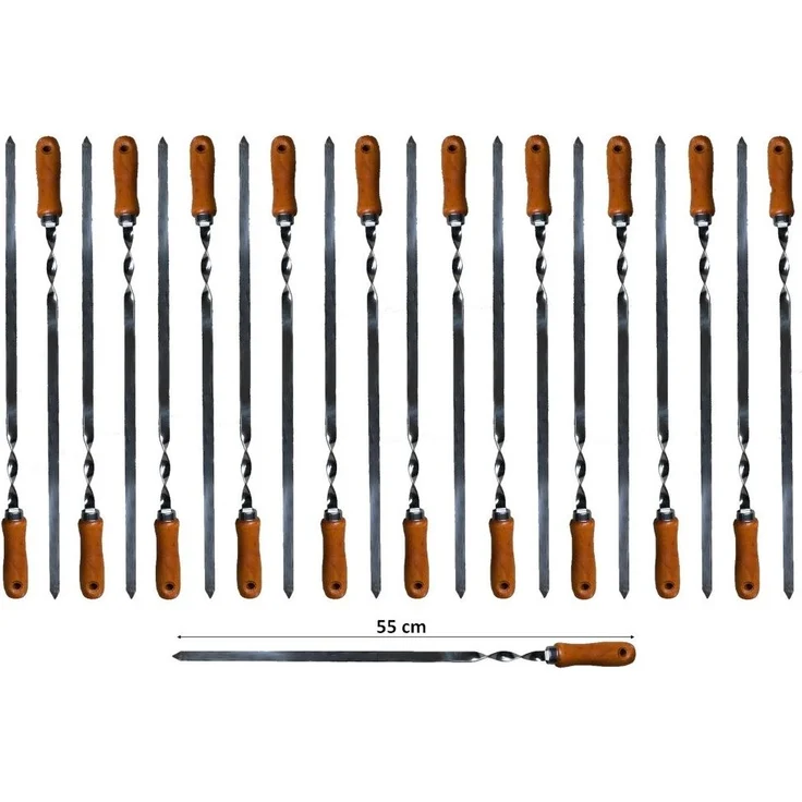 walexo Grillspieß Grillspieße Schaschlikspieße Edelstahl 550 x 10 x 2 mm mit Holzgriff (21-St) – Bild 3