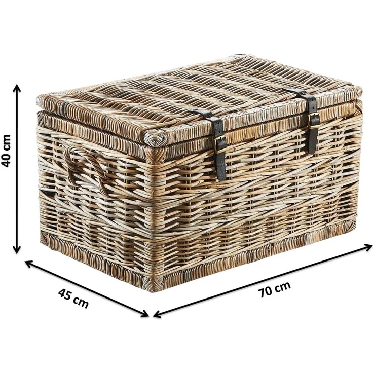 Kobolo Truhe Sitztruhe aus Rattan Kubu grau mit Stoffeinsatz – Bild 7