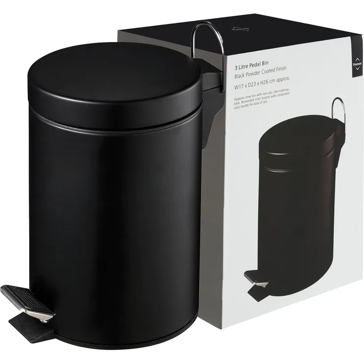 Premier Housewares Treteimer, 3 l, mattschwarz