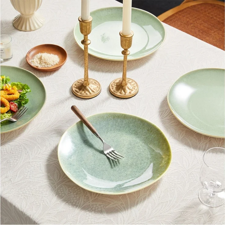 JIWOO Teller 4er Ø27,7cm, Speiseteller Steakteller Pastateller Dessertteller, (4 St), Keramik Hochwertiges Tellerset Grün Mikrowellenofen Spülmaschine – Bild 4