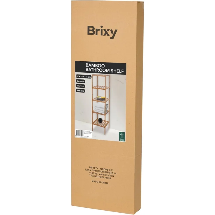 Brixy Badezimmerregal - Badezimmerschrank - 5-lagig - 141x33x33cm - Badezimmerschrank - Bambus – Bild 12