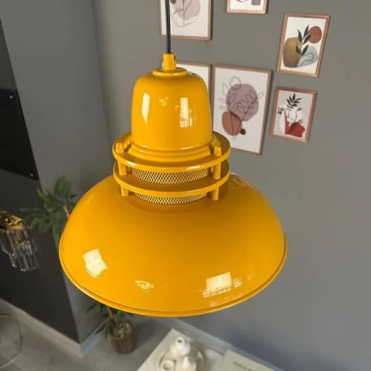 bamyum Hängelampe Leuchtturm, Pendelleuchte Dunkelgelb, Ø34 cm, E27 Fassung, Vintage Design für Wohnzimmer, Küche und Schlafzimmer – Bild 5