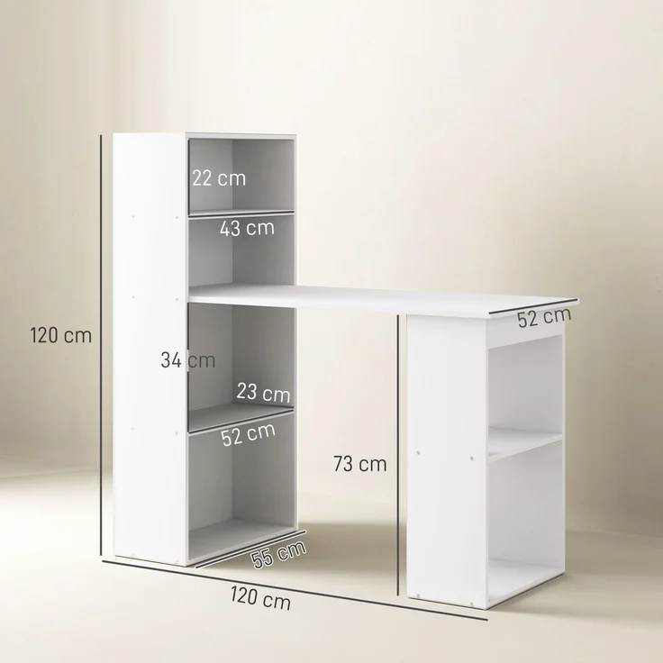 Schreibtisch Küchentisch mit Regal 120x55cm Computertisch Laptoptisch Arbeitstisch in Weiß für Büro & Home Office--Weiß--120x55x120cm--YOUDENOVA – Bild 3