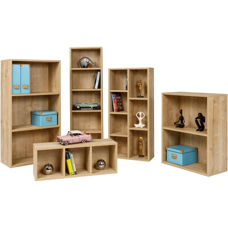 furni24 Breites Bücherregal mit 2 Fächern, Holzregal, Würfelregal, Aufbewahrungsregal, Saphir Eiche, 60 x 31 x 77h – Bild 5