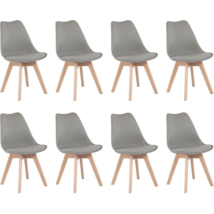 EGGREE 8er Set Esszimmerstühle mit Massivholz Buche Bein SGS Geprüfter, Skandinavisch Design Gepolsterter Stuhl Küchenstuhl Holz, Grau