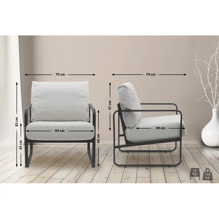 CLP Lounger Manea mit Metallgestell,creme Stoff – Bild 2
