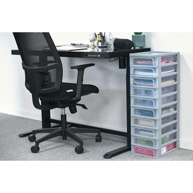Iris Ohyama, Kunststoff Schubladenbox mit 10 tiefen Schubladen, Grau, Easy-Pull-System, A4, A5 & A6 Format, Schreibtisch Organizer für Büro, Schule, Schreibwaren, BPA-frei, Schubladenschrank, OCH-2100 – Bild 2
