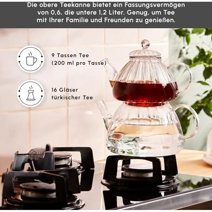 Karaca Caydanlik-Teekanne Karaca Lori Borosilikat Glas-Teekannen-Set, 1.8L, Hitzebeständig – Bild 5