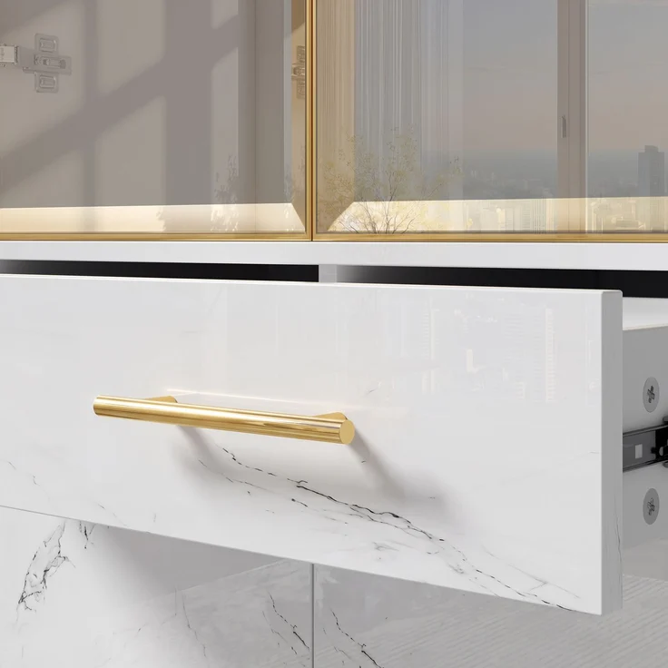 ZUBALIYA Vitrine, mit Schubladen, mit Stauraum, mit LED-Beleuchtung, mit App-Steuerung, H 170 × T 38 × B 75 cm, Weiß, MDF / Spanplatte – Bild 19
