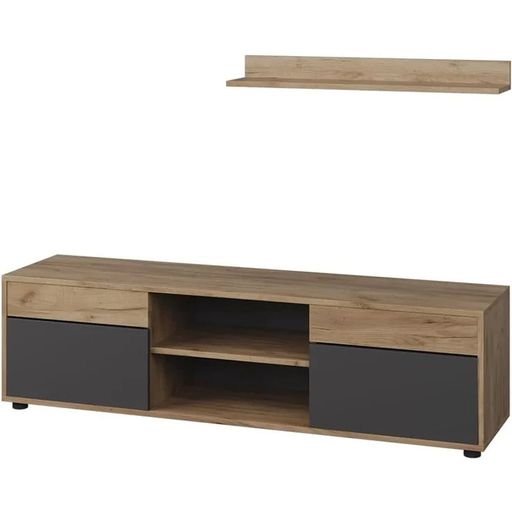 Wohnwand Berno Goldkraft Eiche/Anthrazit 2 Teile Vicco – Bild 1