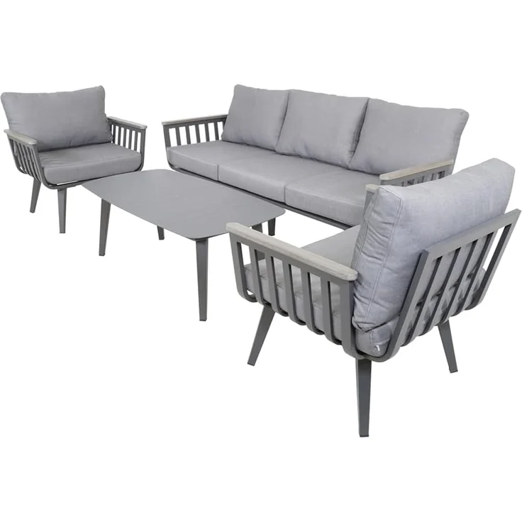 Lesli Living Gartenlounge-Set Alu Lounge Set Amalfi Gartenmöbel Garnitur grau Outdoor, pflegeleicht wetterfest stabil – Bild 2
