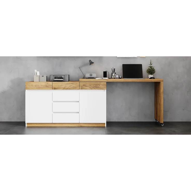ZUBALIYA Schreibtisch mit feststellbaren Rollen – multifunktionales Design, 4 cm dickere, drehbare Tischplatte, fest arretierbar, weiß/Eiche, Faltbarer Schreibtisch, Eckschreibtisch, Sideboard,Dicke Materialie – Modell N880P5298689O – Bild 25