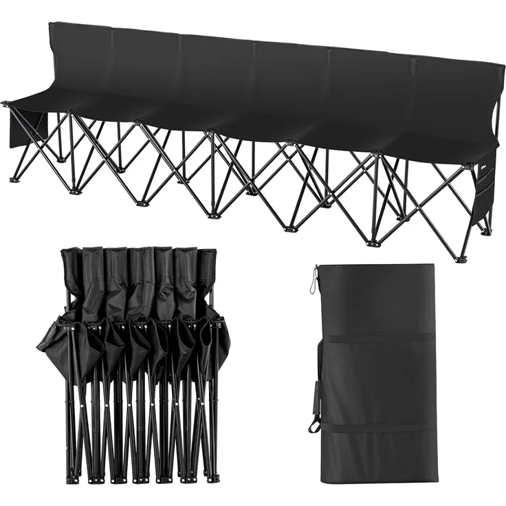 VEVOR Campingstuhl für 6 Personen, Klappstuhl mit 600D Oxford-Gewebe Sitz, Tragetasche & Rückenlehne, Faltbarer Angelstuhl, Faltstuhl für Camping, 2390 x 440 x 835 mm Sport-Nebenbank Schwarz