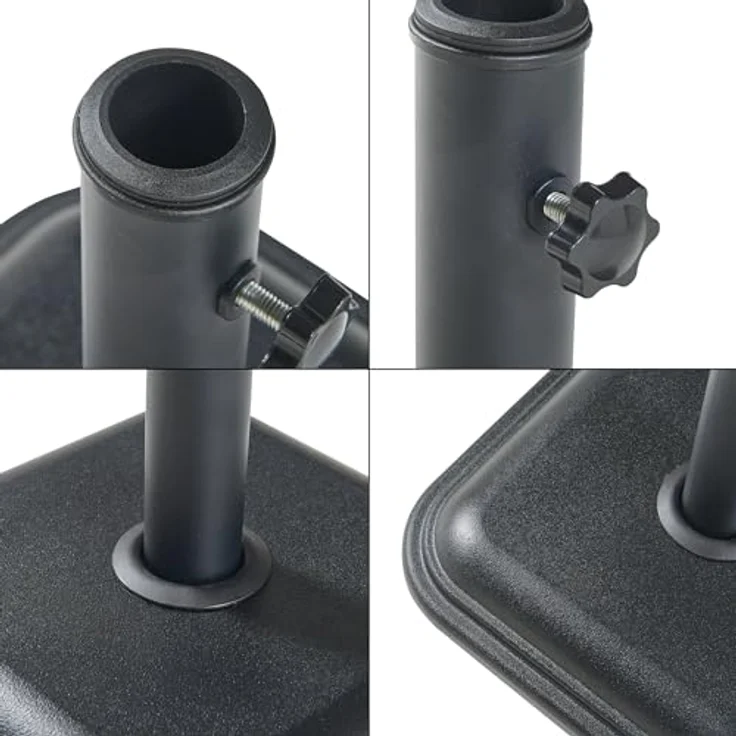 casa.pro Sonnenschirmständer, Schwarz, Quadratischer Betonsockel 35x35 cm, Wetterfest, Mit Adapter für 30-45 mm Schirmstämme – Bild 9