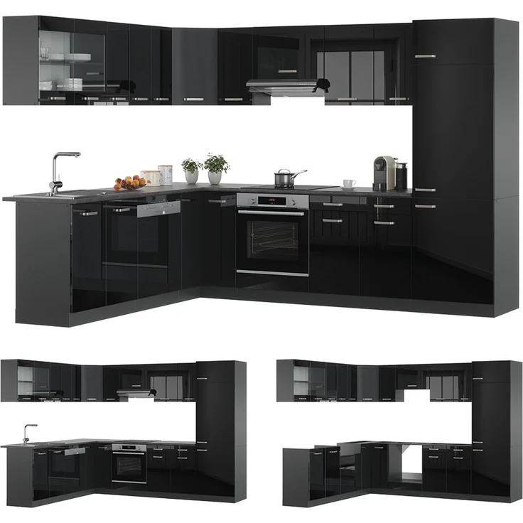Eckküche R-Line Schwarz Hochglanz/Anthrazit 287 x 227 cm, AP Eiche Vicco – Bild 6