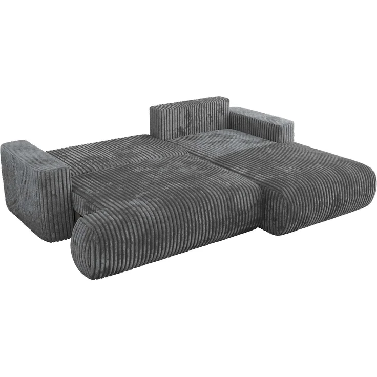 Ecksofa OVO mit schlaffunktion und bettkasten, Wellenfeder, lose Kissen, L-form 271x195 cm - Dunkelgrau Cord - rechte Seite – Bild 5