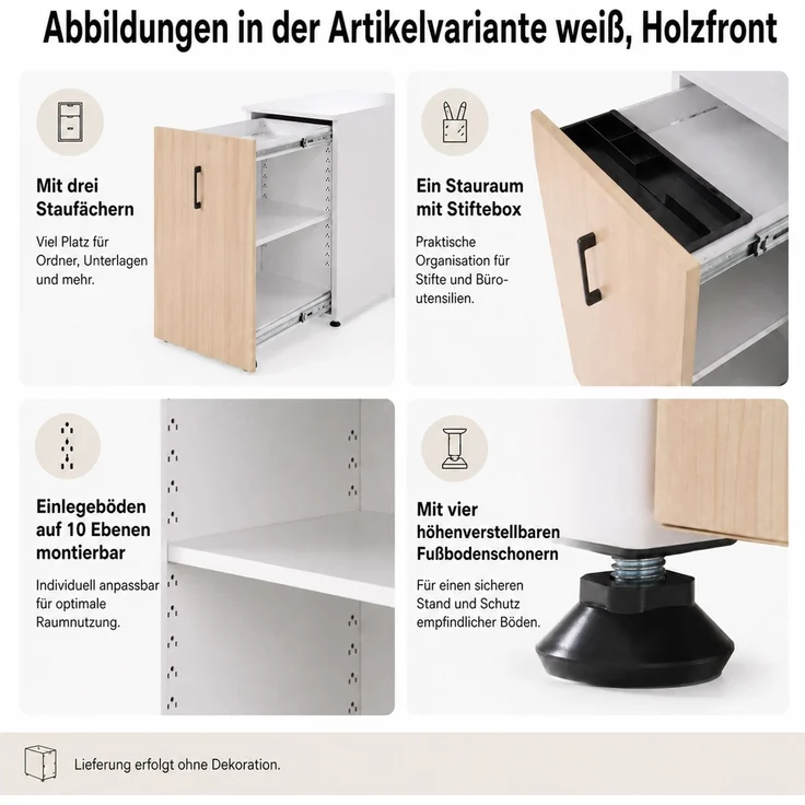 Aktenschrank HWC-Q27, Büroschrank Stahlschrank, Stützrad Staufächer, Metall 74x43x80cm ~ dunkelgrau – Bild 2