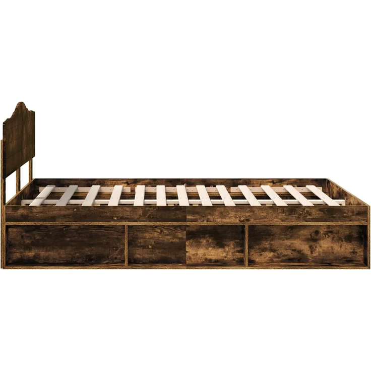 vidaXL Bettrahmen Geräucherte Eiche 140 x 190 cm Massives Kiefernholz 3412902 – Bild 7