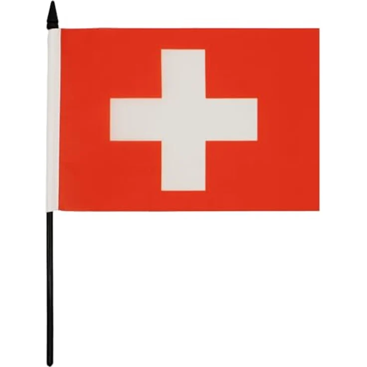 AZ FLAG Tischflagge Schweiz 21x14 cm Polyester 100D Kunststoffsockel | Für innen Helvetische Tischflagge genähte Ausführung mit verstärkten Kanten mit Kunststoffstab 100D Polyester – Bild 2