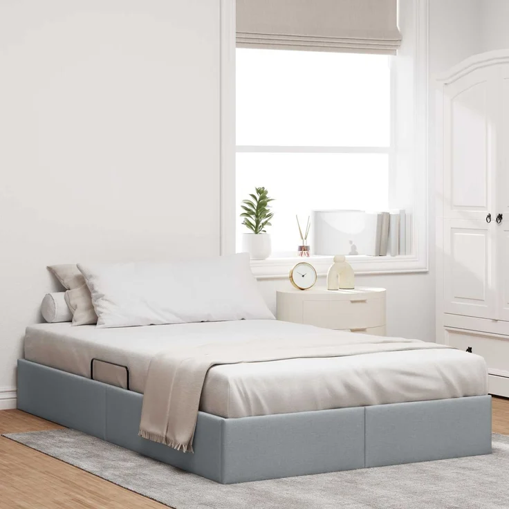 vidaXL Ottoman Bettgestell mit Speicher Hellgrau 120 x 200 cm Stoff 3442814 – Bild 1