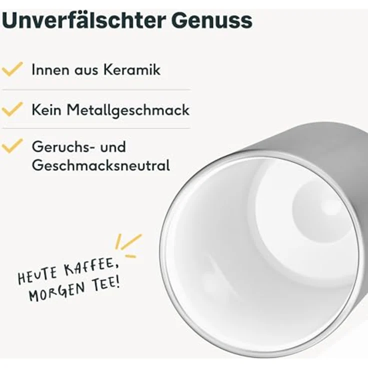 SILBERTHAL Thermobecher 350ml Edelstahl - Auslaufsicherer Kaffeebecher to go mit Keramik - Coffee Cup in Silber - Bis zu 6h warm – Bild 4