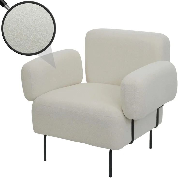 Lounge-Sessel HWC-L83, Cocktailsessel Polstersessel Sessel, Bouclé Stoff/Textil Metall ~ creme