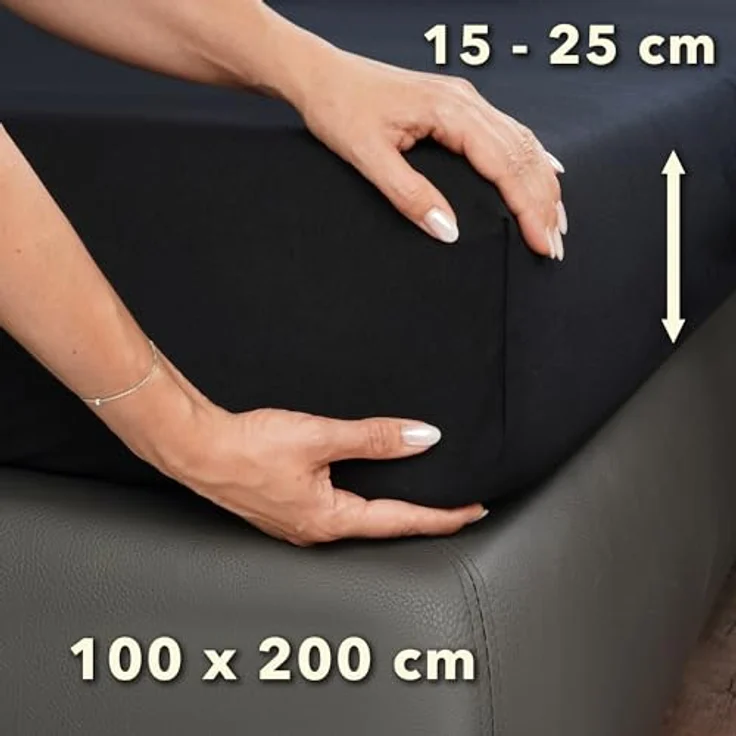 STUDIO Basic Spannbettlaken 100x200 cm, 100% gekämmte Baumwolle, Oeko-TEX 100, Markenqualität, Bettlaken Spannbetttuch Jersey 100x200 - Schwarz – Bild 5