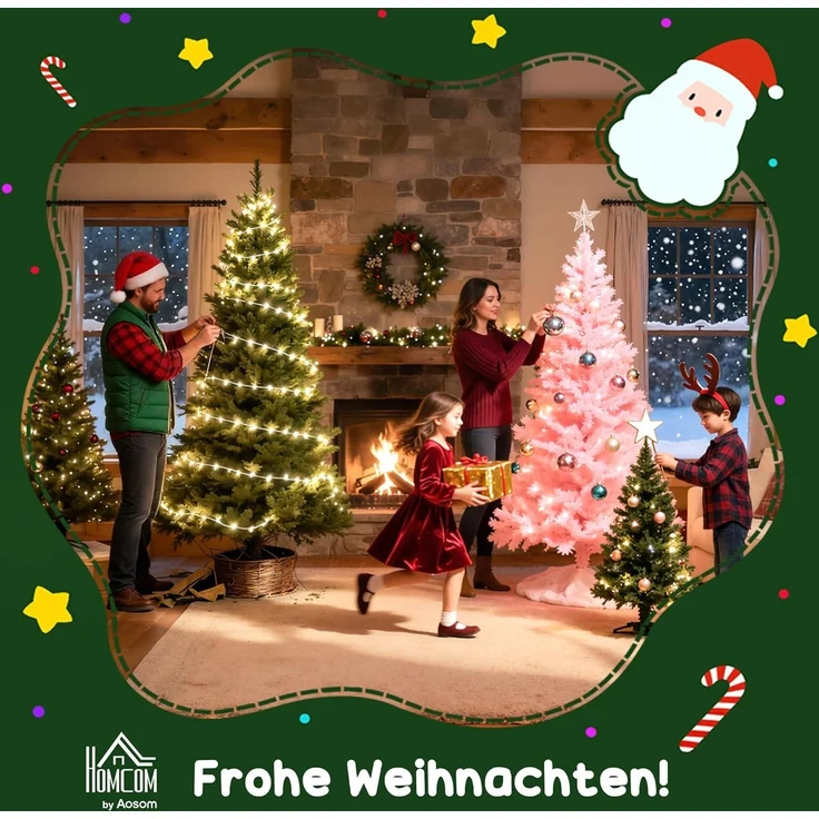 HOMCOM Künstlicher Weihnachtsbaum Mini Weihnachtsbaum mit Tannenzapfen, roten Beeren und Übertop, Tannenbaum, Kleiner Tisch-Christbaum, Grün Ø27 x 47 cm – Bild 8