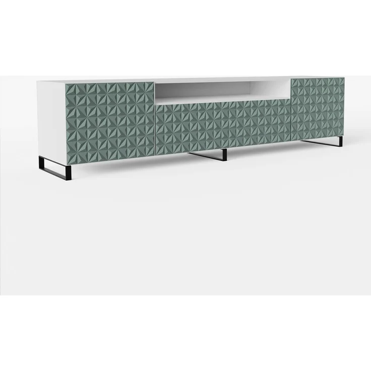 MEBLINI TV-Schrank 200cm Lang - Fernsehschrank - TV Lowboard Industrial - Unterschrank für Fernseher - TV-Unterschrank - TV-Schrank - CALIO - 200x41x53cm - Weiß Matt/Grün Matt – Bild 1