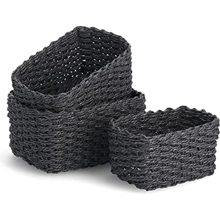 Zeller Aufbewahrungskorb-Set, 3-tlg, Papiergeflecht,, schwarz, ca. 18 x 12 x 9, 21 x 15 x 11, 24 x 18 x 13 cm – Bild 1