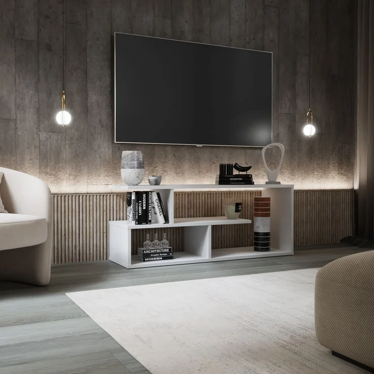 Shefa TV-Lowboard Eden 100 Weiß - Modernes TV-Regal 100cm Breite – Bild 1
