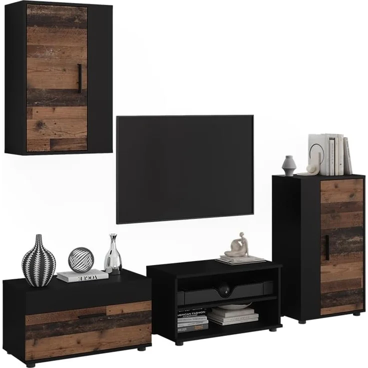 Wohnwand Berno Schwarz/Oldstyle 4-teiliges Set Vicco – Bild 5